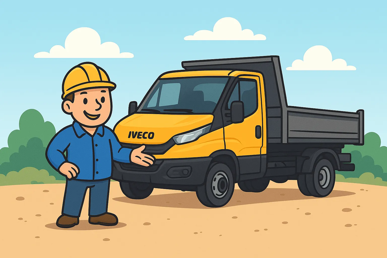 Illustration of a worker next to a tipper truck